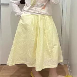 스트레인지 여성 여름 코튼 블렌드 플리츠 중기장 스커트 캐주얼 롱