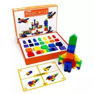 매직큐브 자석블록 112pcs 큐블로 블럭 활용카드 영어 숫자 스티커포함 -