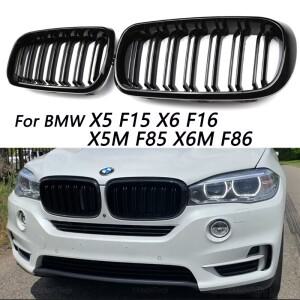 1쌍의 자동차 광택매트 블랙 앞 범퍼 더블 2 슬랫 신장 그릴 BMW F15 F16 X5 X6 F85 F86 2014-2017