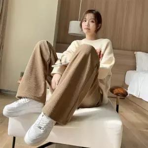 골덴 코듀로이팬츠 여성 줄지 플리츠 데일리(당일출고) 트레이닝 여자 추리닝바지 밴딩 와이드