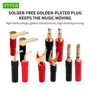 YYTCG 4pcs 4mm 바나나 플러그 Y 핀 금도금 스피커 커넥터 어댑터 용접 없음 DIY 오디오 와이어