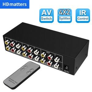 컴포지트 AV RCA 스위치 스플리터 4 in 2 out 아날로그 비디오 C-VBS DVD Wii PS2 TV용 리모컨 포함 4X2