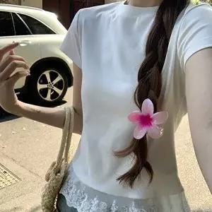 데일리룩 밑단 레이스 포인트 반팔 티셔츠 여름 데일리