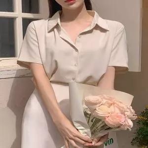 구김없는 여자반팔 셔츠 블라우스 여름남방 오피스룩예쁜신상 실크 여성 노셔츠 없는 쉬폰 봄신상