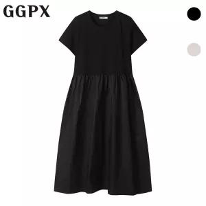 GGPX 배색 셔링 플레어 반팔 원피스 GP2OP041F