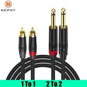 6.35mm RCA 케이블 듀얼 1/4 인치 TS 모노 잭 어댑터 스피커 기타 믹서 오디오 4N OFC 2 플러그 커넥터 리