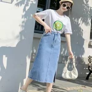 (다올)여성 데님롱스커트 앞트임 슬림핏 청롱스커트