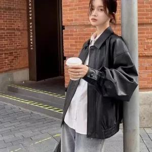 레더자켓 여성 오버핏 집업 레더 캐주얼 라이더 자켓