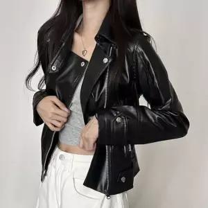 아우터 블랙 슬림핏 유광 라이더자켓 여성 가죽자켓 패셔너블