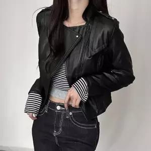 아우터 무광 여성 라이더 자켓 슬림 클래식 트랜디 심플 크롭