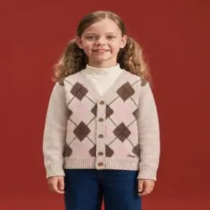헤지스 키즈 26FW [KIDS] 아가일 V 넥 가디건 베이지 HBSW6FK17I1