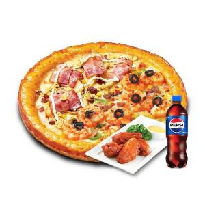 (미스터피자) 하프앤하프M+핫윙4+콜라500ML