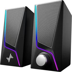 나일론 컴퓨터 스피커 6가지 조명 모드가 있는 PC 베이스 부스트 포트 2개 유닛 노트북 모니터 게임용