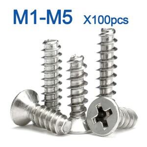 100개/세트 십자형 카운터싱크 헤드 셀프 태핑 나사 니켈 도금 탄소강 M1 M2 M2.6 M3 M4 플랫 필립스 호환
