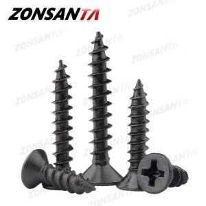 ZONSANTA 50Pcs M1.4 M2 M2.3 M3 M4 탄소강 검정색 십자형 접시머리 태핑 나사 목재