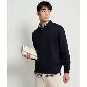 빈폴 멘 솔리드 칼라넥 스웨트 셔츠 네이비 BC6141C54R