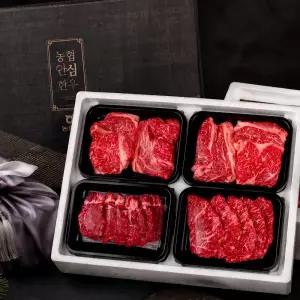 [꽉찬한우] 백화점납품 농협안심한우 1++ 5호 4구 1.2kg (등심300g+등심300g+불고기300g+국거리300g)