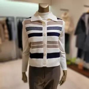 DI81480가로 컬러 스트라이프 카라 단추베스트