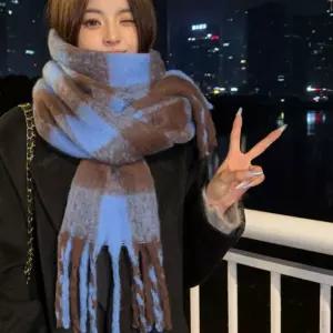 포근한 소재 여자 외출 아이템 사각 패턴 머플러 자전거헬멧머리두건 방한넥워머 a-WFGLNL2