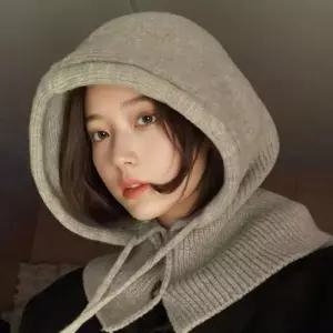 버튼 울 니트 바라클라바 여성 후드 넥워머 목토시 겨울모자 k-0793B