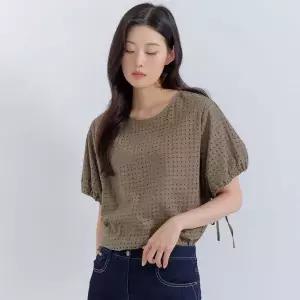 [하프클럽/지센](2컬러) 펀칭 레이스 라운드 셔츠 LCWSP627