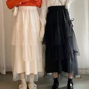 여자치마 캉캉 리본 망사 레이스 롱스커트 롱치마