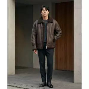 MOOD INSIDE 프리미엄 피크 오버핏 무스탕_Brown