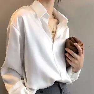 하루소소) 여성 새틴 셔츠 긴팔 블라우스 정장상의 샤이닝 남방