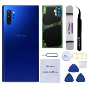 PERZEWORK 삼성호환 삼성제품호환 노트 10+ 플러스 6.8인치 5G용 OEM 후면 유리 교체 수리 키트 및 사전 장착 접착제 포함 (아우라 블루)
