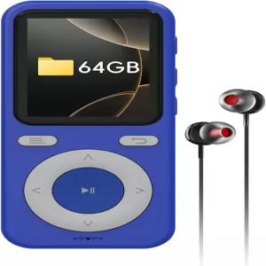 wiwoo 64GB Bluetooth MP3 Player with Speaker No FM Portable Music 용 휴대용 플레이어 MicroSD 지원