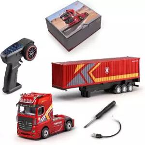 RCTRORCARY 1/64 RC 세미 트럭 2.4G 4WD 미니 원격 제어 컨테이너 모델 비례 조향 독립 트레일러 3단 기어