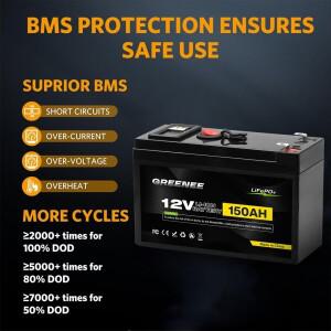 12V 60-150Ah 리튬 LiFePO4 딥 사이클 배터리 4000+ 충전식 인산스틸