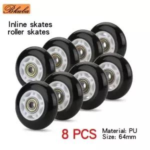 인라인 스케이트용 8Pcs 64mm PU 휠 롤러 고탄성 내마모성 무소음 교체