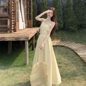 원픽 여성 드레스 레이스 스트랩 서스펜더 스커트 여름 시크 슬리밍 A라인 롱