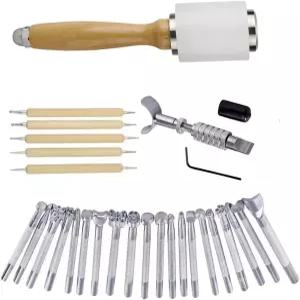 두지소 20개입 가죽 스탬핑 도구 조각 작업용 새들 제작 DIY 공예 스탬프 세트 해머