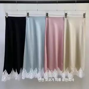 슈슈 여성 지성적이고 부드러운 광택이 실키한 레이스 스커트 롱스커트 힙업 DL