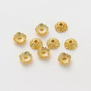 20 개/몫 14K 18K 7mm 골드 컬러 도금 꽃 모양 술 스페이서 비즈 모자 팔찌 DIY 쥬얼리 용품 구슬