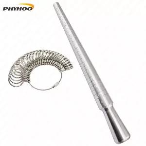 PHYHOO 알루미늄 링 Sizer Mandrel Finger Sizing 측정 스틱 및 스테인레스 철 게이지 세트 0-13 보석 도구