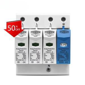 TOMZN 3상 AC SPD 3P+NPE T2 서지 보호기 20kA-40kA 275V385V 저전압 피뢰기(TN-S TN-C-S 시스템용)