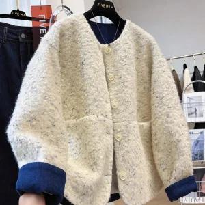 가을겨울 루즈핏 라운드 소매배색  모직 자켓