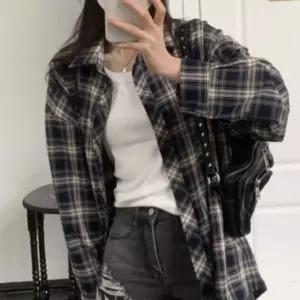 체크 패턴 여성 긴팔 캐주얼 셔츠 데일리룩 ju81A0F 아우터 블루