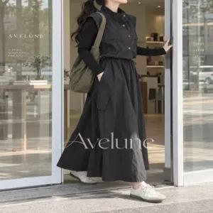 [꾸안꾸 ] 바스락 하이넥 포켓 베스트 레이어드 원피스 세트