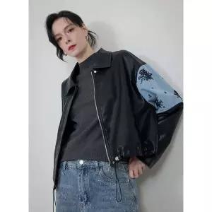 [하프클럽/막스까르띠지오]데님 비즈 레더 블루종점퍼