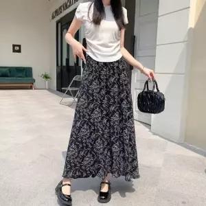 여자 A라인 허리밴딩 꽃무늬 패턴 롱 스커트 SDW-SKA-SLLB109-R1