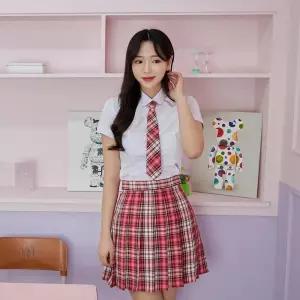 교복몰 백합주름치마 레드화이트체크 주름치마 교복.