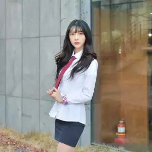 교복몰 프리미엄 여성 둥근카라 교복 셔츠 빨강체크.