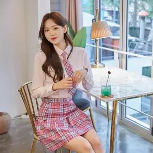 교복몰 백합주름치마 핑크블루체크 주름치마 교복.
