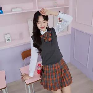 교복몰 백합주름치마 오렌지그레이체크 주름치마 교복.