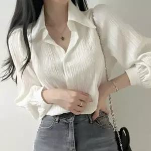 [위드기프트] 시어 플리츠 크레이프 루즈핏 카라 셔츠