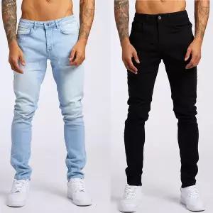 바지 겨울 남성 청바지 탄성 스키니 단색 무지 스트레치 펜슬 슬림 피트 데님 조깅 streetwear 카우보이 캐